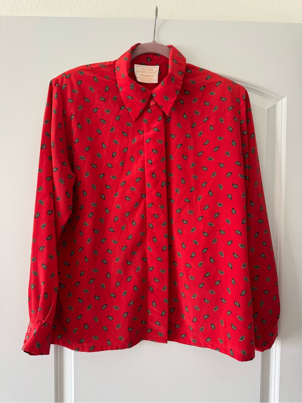 Vintage 80s Pendleton Country Sophisticates Red Paisley Blouse - Size 14